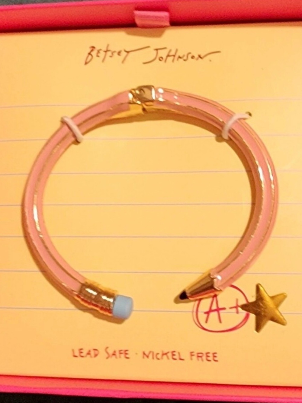 Betsey Johnson Pink Pencil Cuff Bracelet with Gold Accents